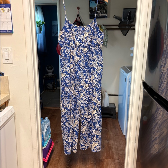 Cost Plus World Market Blue and Cream Floral jumpsuit - Picture 3 of 6